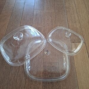 Vintage Pyrex Clear Glass Square Lids Set Of 3